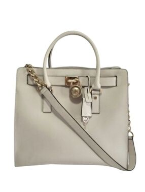 Michael Michael Kors Beige Large Hamilton Traveler Satchel Saffiano Leather
